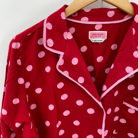 Kate Spade Red Polka Dot Flannel Pajama Set Large - Picture 2 of 9